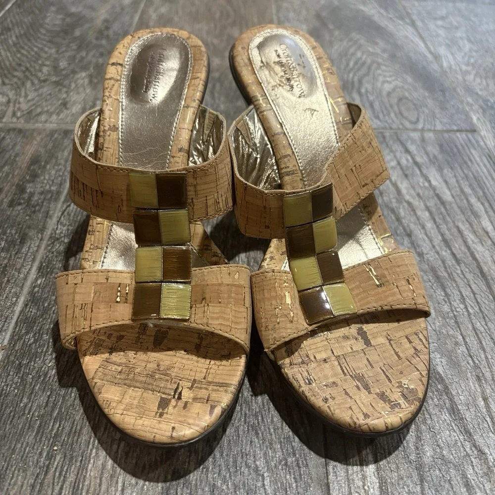 Croft & Barrow Sole (Sense) Ability Heel Sandals cork sz 8 M Preppy Coastal